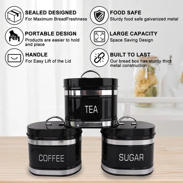 4-Piece Kitchen Storage Collection – Bread Bin & Tea, Coffee & Sugar Canister Set
