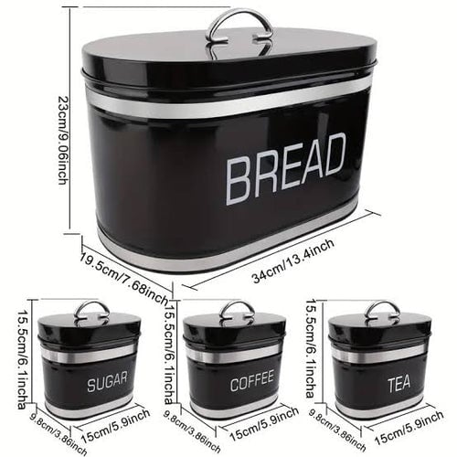 4-Piece Kitchen Storage Collection – Bread Bin & Tea, Coffee & Sugar Canister Set