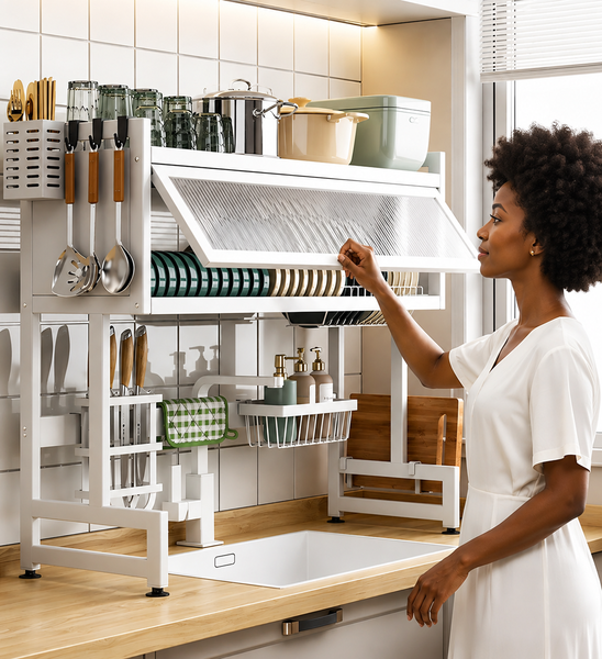 3-Tier Over-the-Sink Dish Rack with Protective Cover – Premium Kitchen Organiser