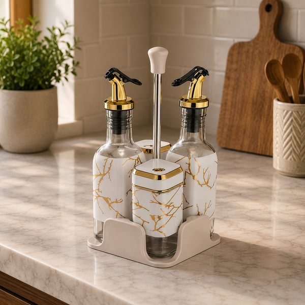 5-Piece Oil, Vinegar & Spice Dispenser Set – Premium Kitchen Collection