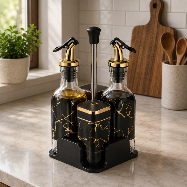 5-Piece Oil, Vinegar & Spice Dispenser Set – Premium Kitchen Collection