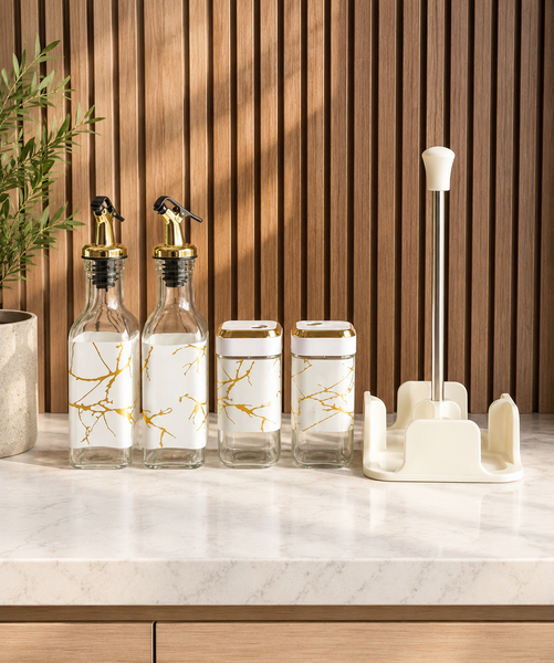 5-Piece Oil, Vinegar & Spice Dispenser Set – Premium Kitchen Collection