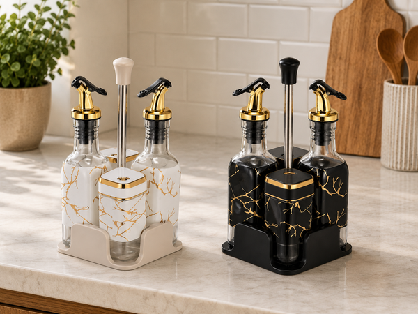 5-Piece Oil, Vinegar & Spice Dispenser Set – Premium Kitchen Collection