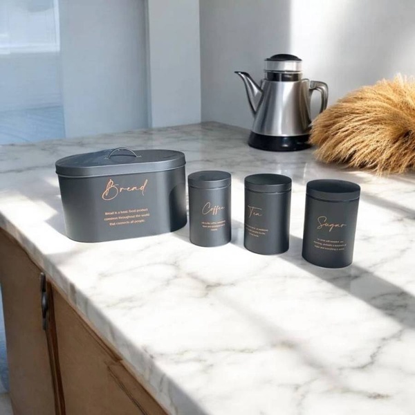 4-Piece Bread Bin & Canister Set – Modern Kitchen Collection