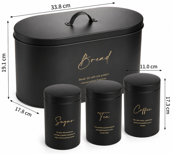 4-Piece Bread Bin & Canister Set – Modern Kitchen Collection