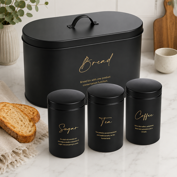 4-Piece Bread Bin & Canister Set – Modern Kitchen Collection