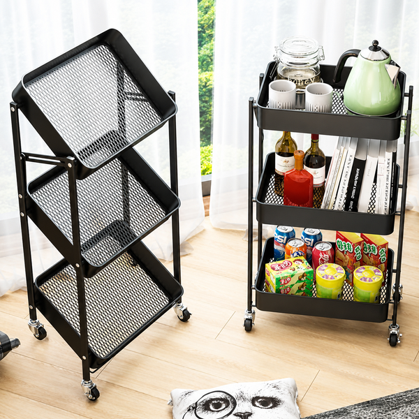 3-Tier Foldable Utility Trolley – Space-Saving Home Organiser