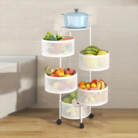 5-Tier Rotating Home Organiser (Round Basket Storage Cart with Wheels)
