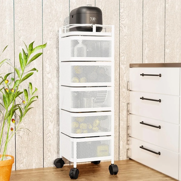 5-Tier Rotating Home Organiser (Square Basket Storage Cart with Wheels)