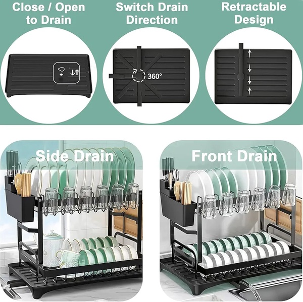 2-Tier Kitchen Dish Rack with 360° Drainage – Complete Countertop Organiser