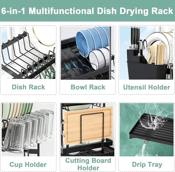 2-Tier Kitchen Dish Rack with 360° Drainage – Complete Countertop Organiser