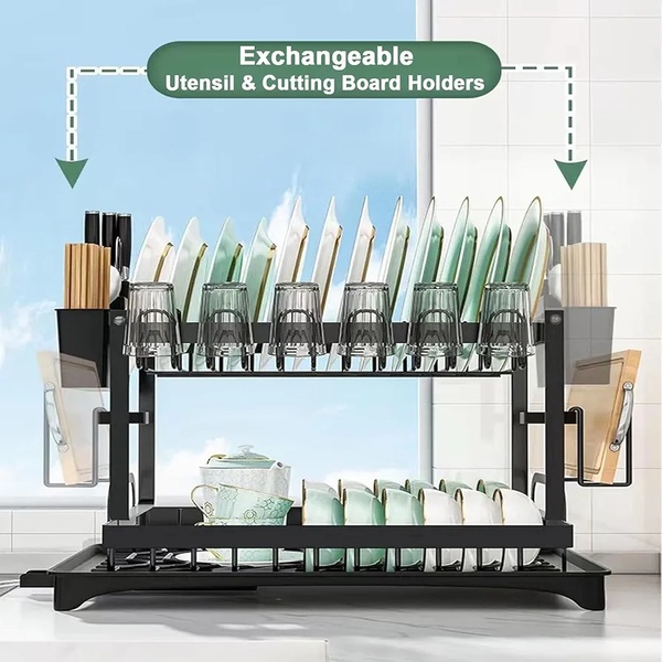 2-Tier Kitchen Dish Rack with 360° Drainage – Complete Countertop Organiser