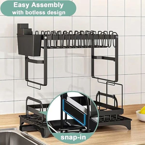 2-Tier Kitchen Dish Rack with 360° Drainage – Complete Countertop Organiser