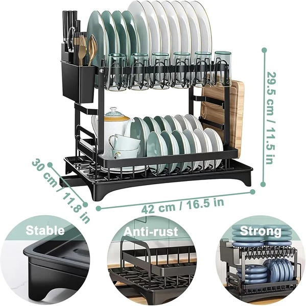 2-Tier Kitchen Dish Rack with 360° Drainage – Complete Countertop Organiser