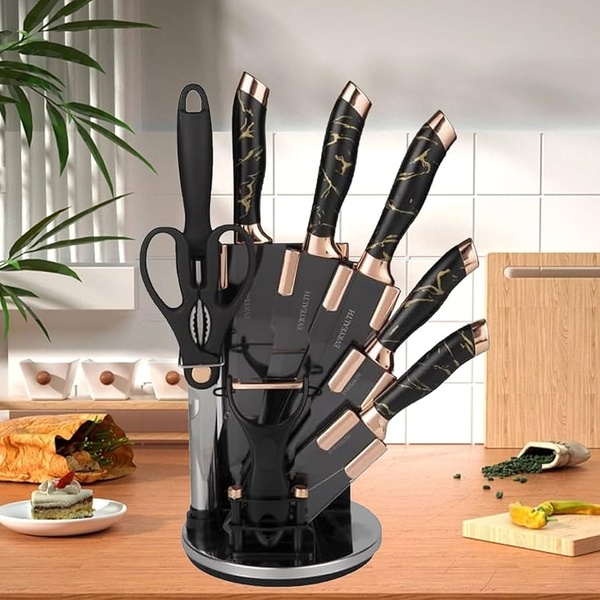 Luxury Knife Set with Rotating Acrylic Stand – Premium Kitchen Collection