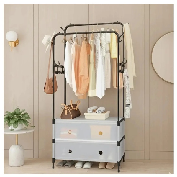 Double Rail Clothes Rack with Covered Shoe Storage – Bedroom Organiser