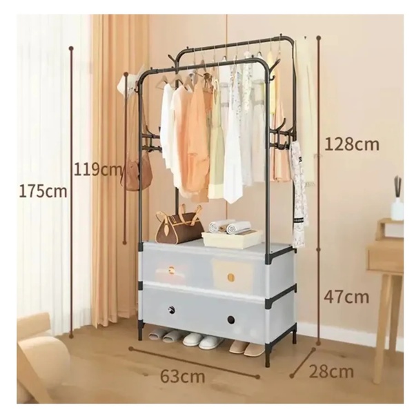 Double Rail Clothes Rack with Covered Shoe Storage – Bedroom Organiser