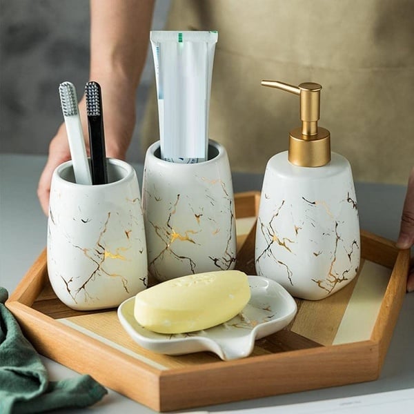 4-Piece Marble Bathroom Accessories Set – Luxury Bathroom Collection