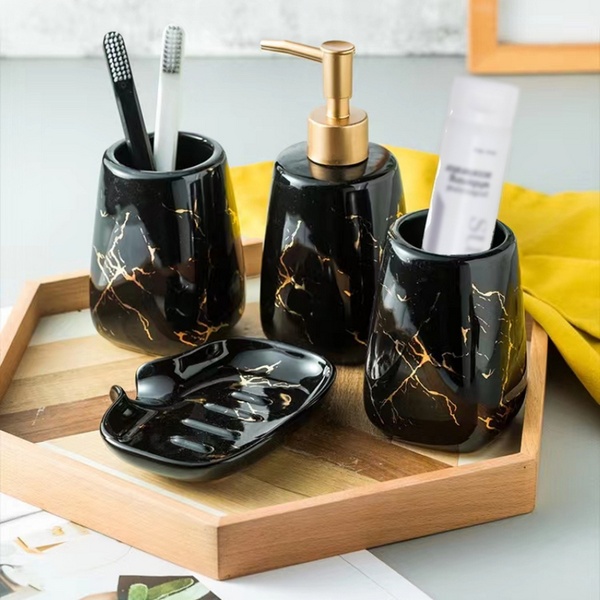 4-Piece Marble Bathroom Accessories Set – Luxury Bathroom Collection