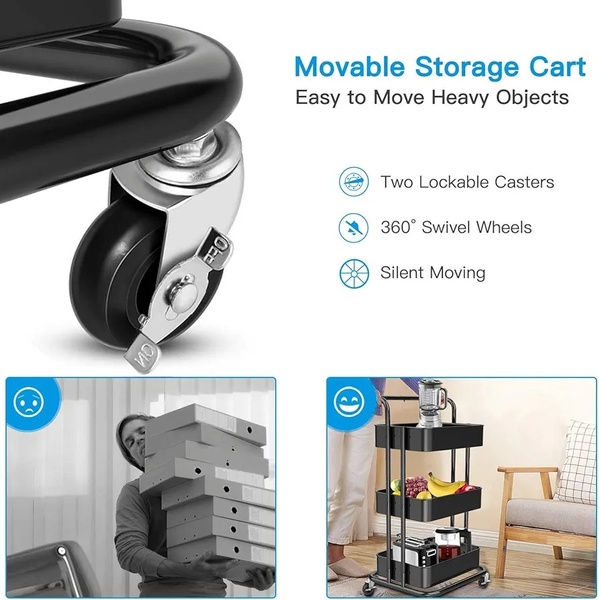 3-Tier Rolling Storage Cart – Multi-Purpose Home Organiser