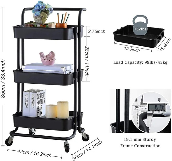 3-Tier Rolling Storage Cart – Multi-Purpose Home Organiser