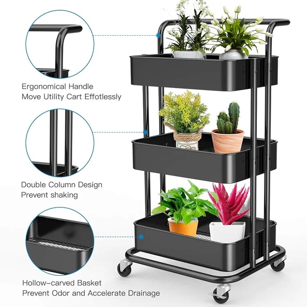 3-Tier Rolling Storage Cart – Multi-Purpose Home Organiser