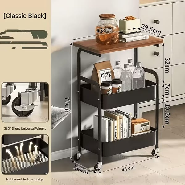 3-Tier Rolling Home Organiser with Wooden Top