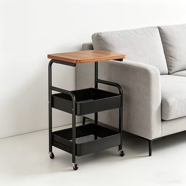3-Tier Rolling Home Organiser with Wooden Top