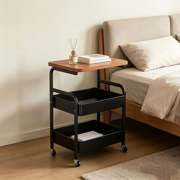 3-Tier Rolling Home Organiser with Wooden Top