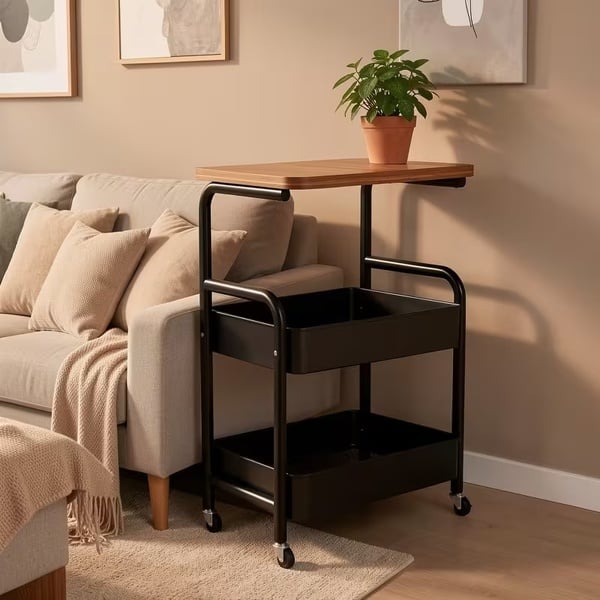 3-Tier Rolling Home Organiser with Wooden Top