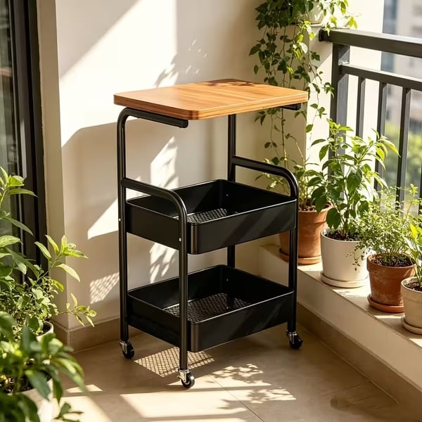3-Tier Rolling Home Organiser with Wooden Top