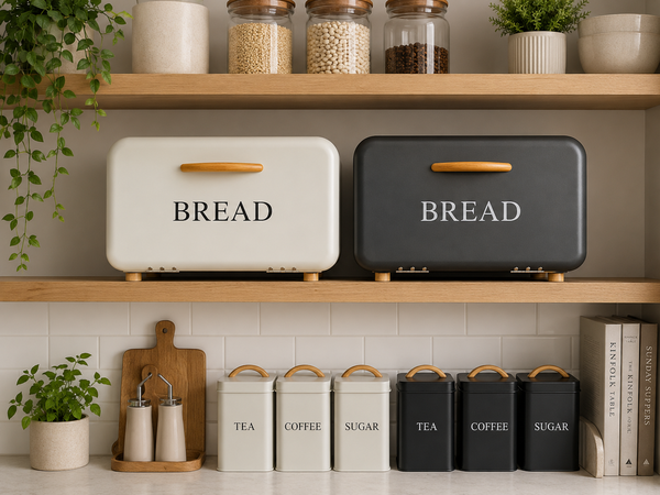 4-Piece Bread Bin & Canister Set with Bamboo Handles – Premium Kitchen Collection