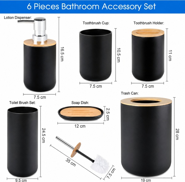 6-Piece Bathroom Accessories Set – Modern Bamboo Collection