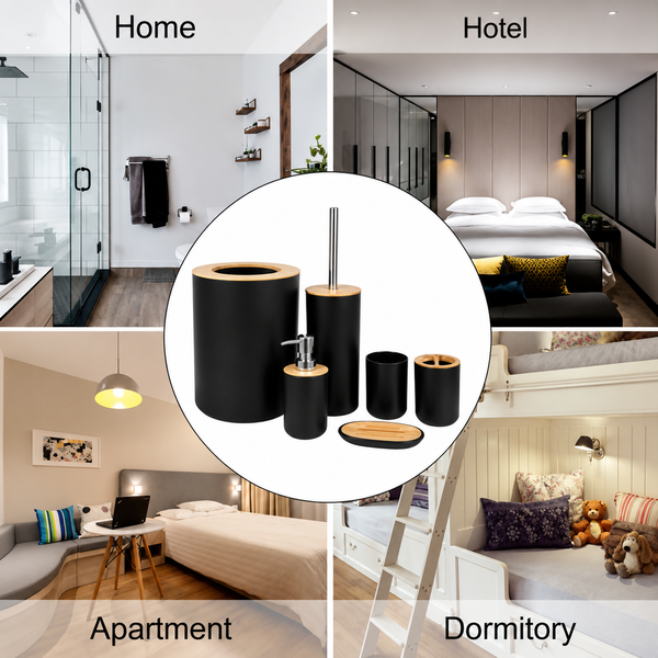 6-Piece Bathroom Accessories Set – Modern Bamboo Collection