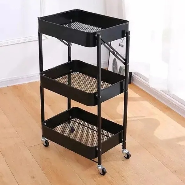 3-Tier Foldable Utility Trolley – Space-Saving Home Organiser