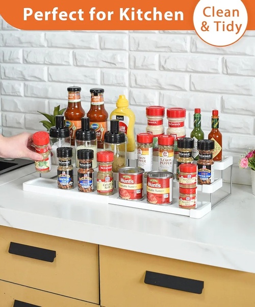 Expandable 3-Tier Cupboard Organiser – Perfect for Spices, Condiments & Everyday Essentials