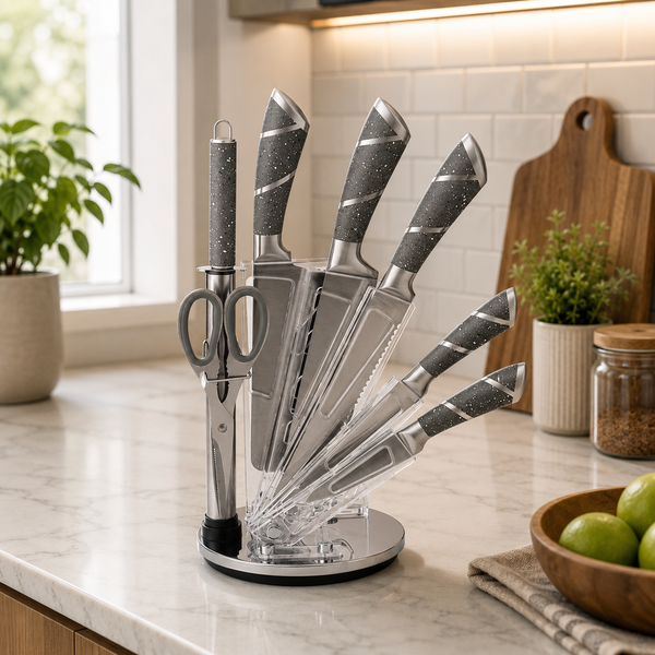 8 Piece Premium Knife Set with Display Stand – Cook Like a Chef