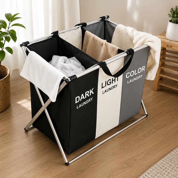 Foldable 3 Compartment Laundry Basket – Sort Laundry with Ease