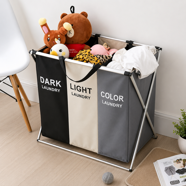 Foldable 3 Compartment Laundry Basket – Sort Laundry with Ease