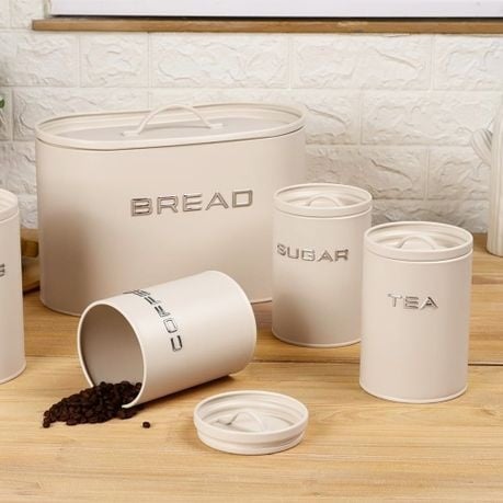 4 Piece Bread Bin & Canister Set – Modern Matte Kitchen Collection