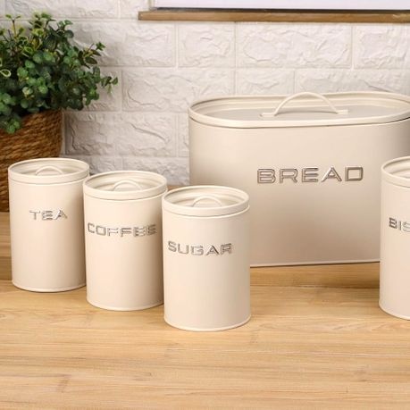 4 Piece Bread Bin & Canister Set – Modern Matte Kitchen Collection