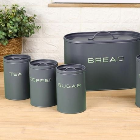 4 Piece Bread Bin & Canister Set – Modern Matte Kitchen Collection