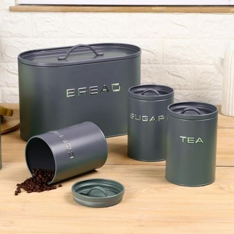 4 Piece Bread Bin & Canister Set – Modern Matte Kitchen Collection