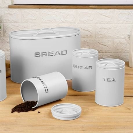 4 Piece Bread Bin & Canister Set – Modern Matte Kitchen Collection