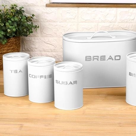 4 Piece Bread Bin & Canister Set – Modern Matte Kitchen Collection