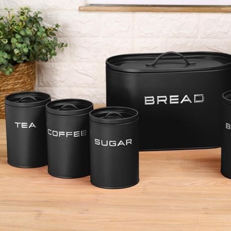 4 Piece Bread Bin & Canister Set – Modern Matte Kitchen Collection
