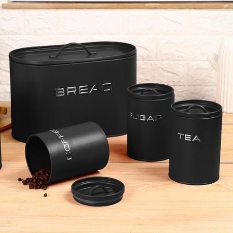 4 Piece Bread Bin & Canister Set – Modern Matte Kitchen Collection