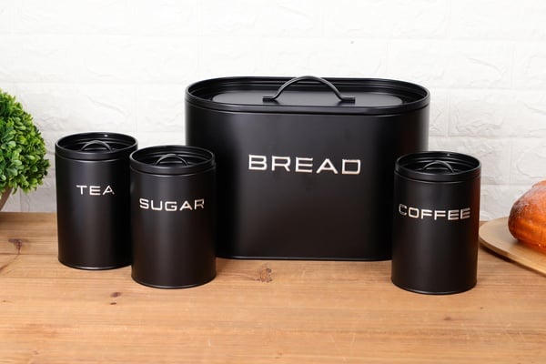 4 Piece Bread Bin & Canister Set – Modern Matte Kitchen Collection