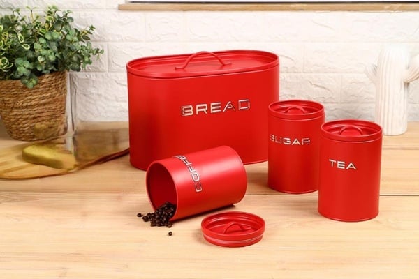 4 Piece Bread Bin & Canister Set – Modern Matte Kitchen Collection