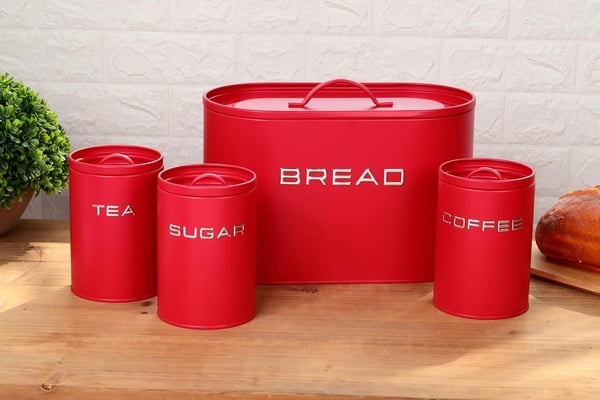4 Piece Bread Bin & Canister Set – Modern Matte Kitchen Collection